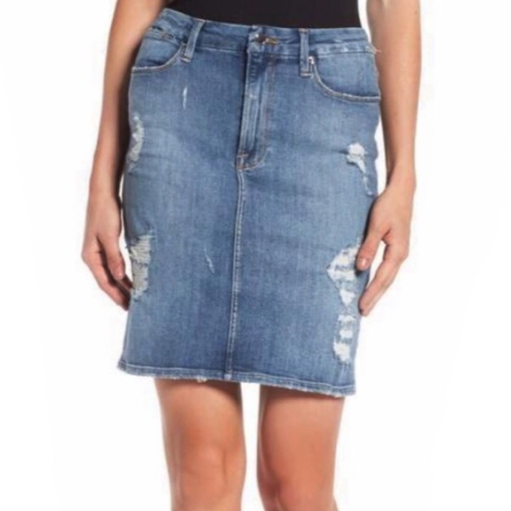 GOOD AMERICAN High Waist Distressed Denim Skirt! - Picture 8 of 8